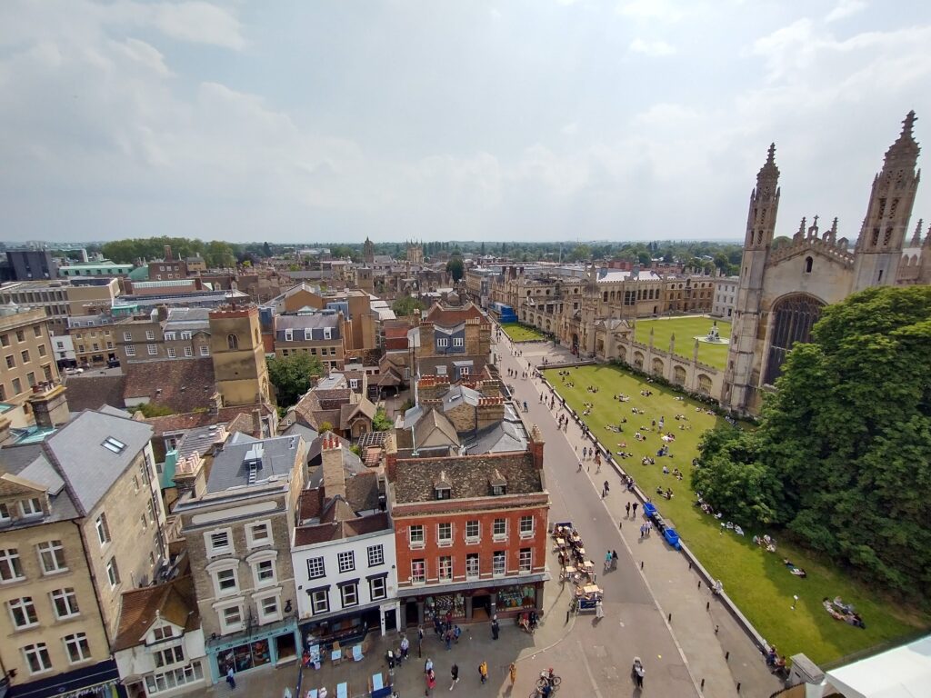 Cambridge view from the church tower UK